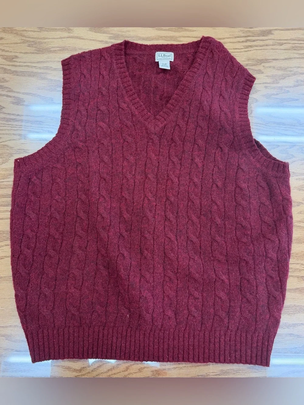 Vintage 90s LL Bean Shetland Wool Sweater Vest Burgundy Cable Knit GHC1 XL 24x27